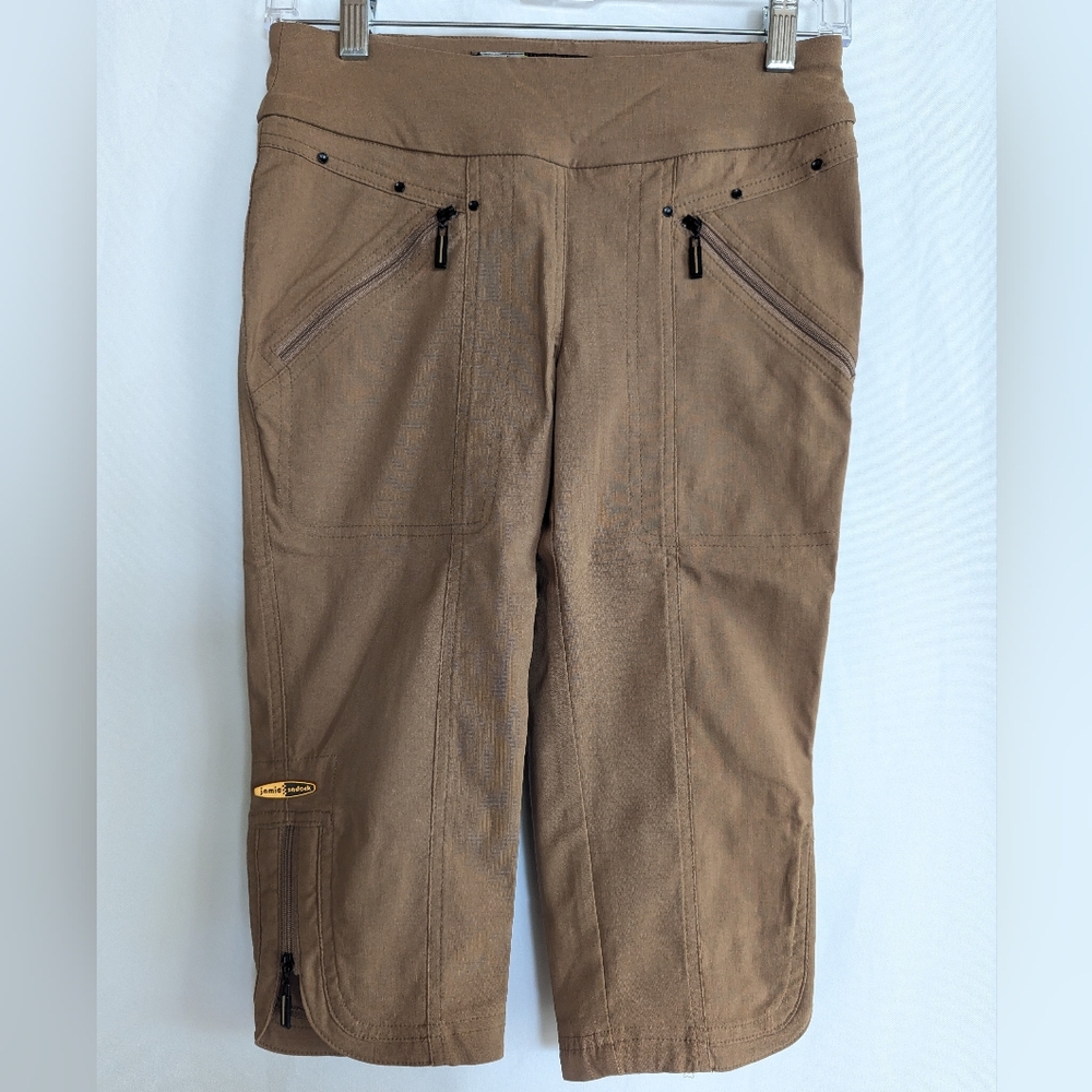 Jamie Sadock Size 0 Brown Stretchy Pants Golf Travel Capri Short Pants Pockets